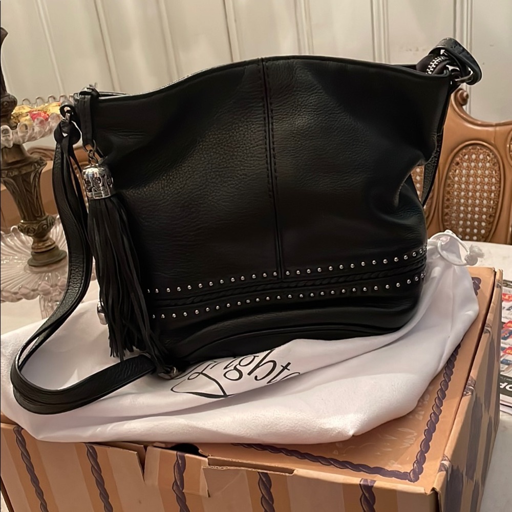 Brighton Baby Jake  Black Leather Studded Shoulder Bag